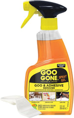 Goo Gone Spray Adhesive Remover Gel 12 Oz with Scraper, Removes Glue, Stickers, Tape Residue, Grease, Gum & Wax, Adhesive Spray with Citrus Cleaning Power for Hard Surfaces, Carpets & Fabrics