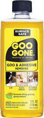Goo Gone Original Adhesive Remover - 4 Ounce - Surface Safe Adhesive Remover Safely Removes Stickers Labels Decals Residue Tape Chewing Gum Grease Tar