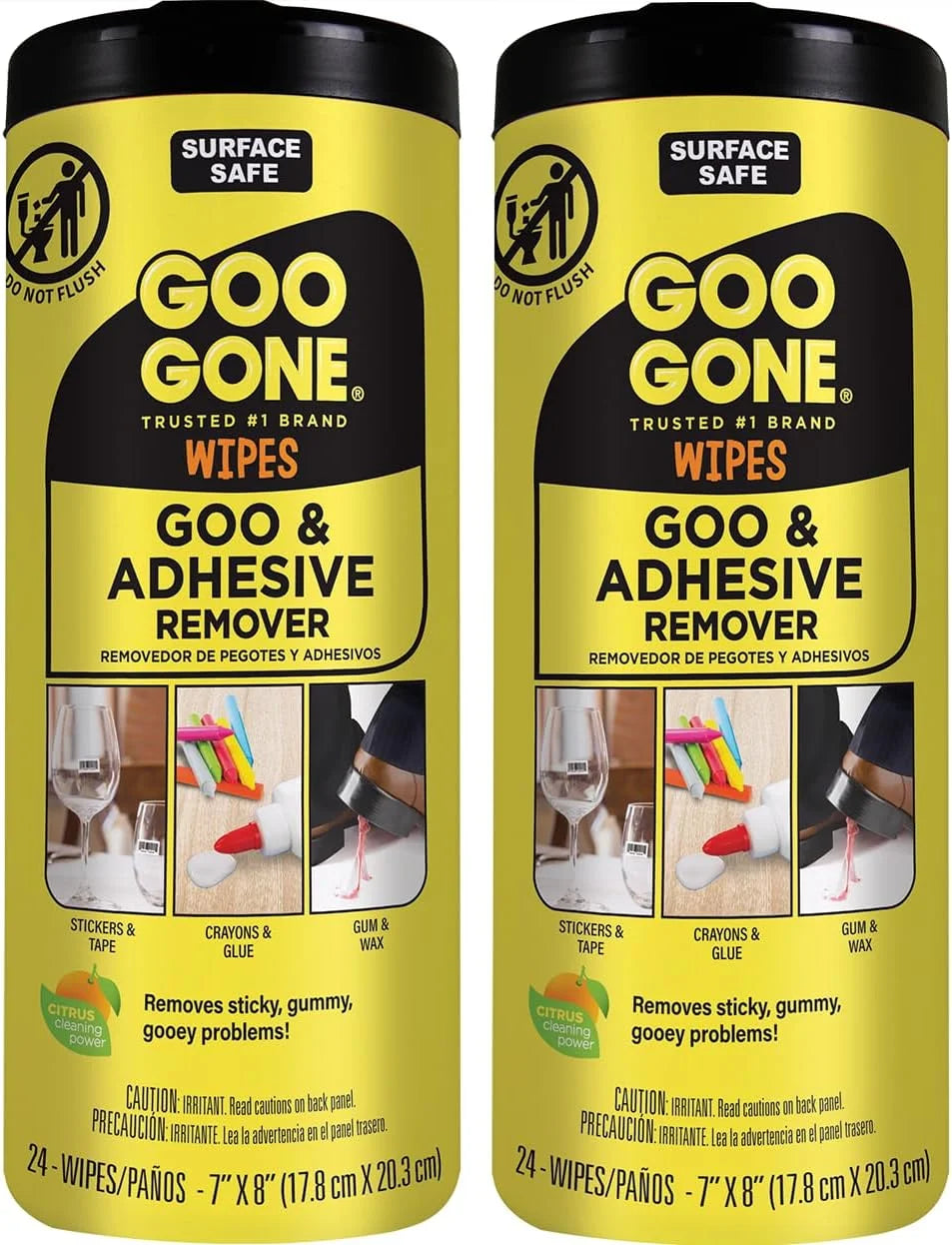 Goo Gone Adhesive Remover Wipes – Removes Stickers, Residue, Grease, Grime, Crayon, Sap, Sticky or Gooey Messes, Pre-Moistened Wipes, 2 Pack, 48 Count